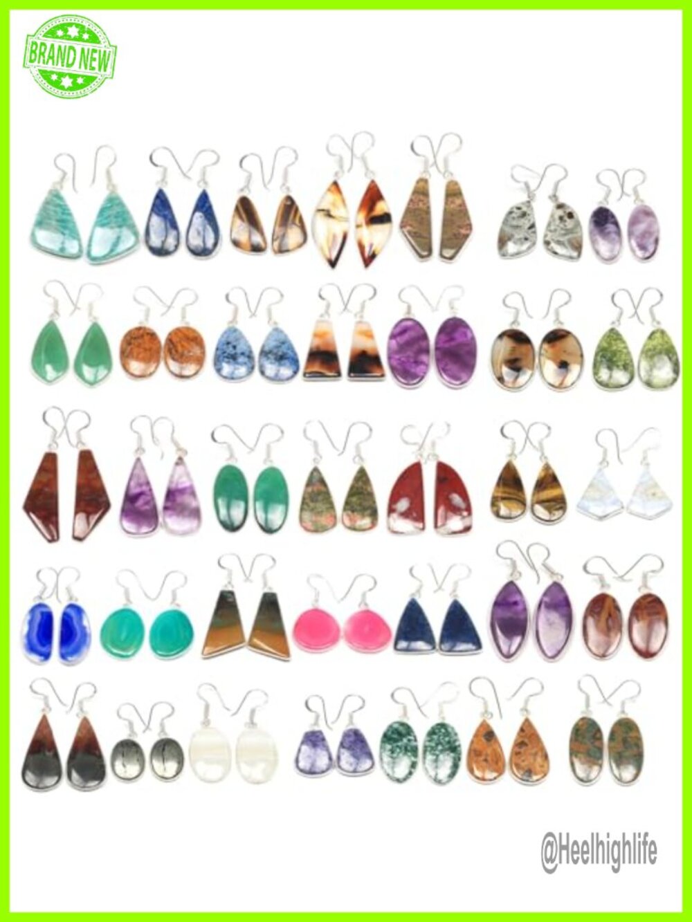 Silver-Plated Gemstone Drop Dangle Earrings Set 20 Pairs Handcrafted